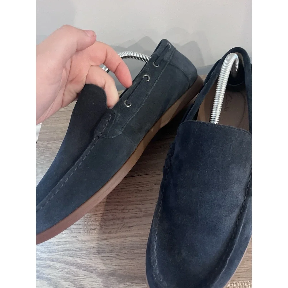 Clark's Navy Blue Suede Loafers Morven Sun Mens Size 10 Boat Shoes Oxford M1